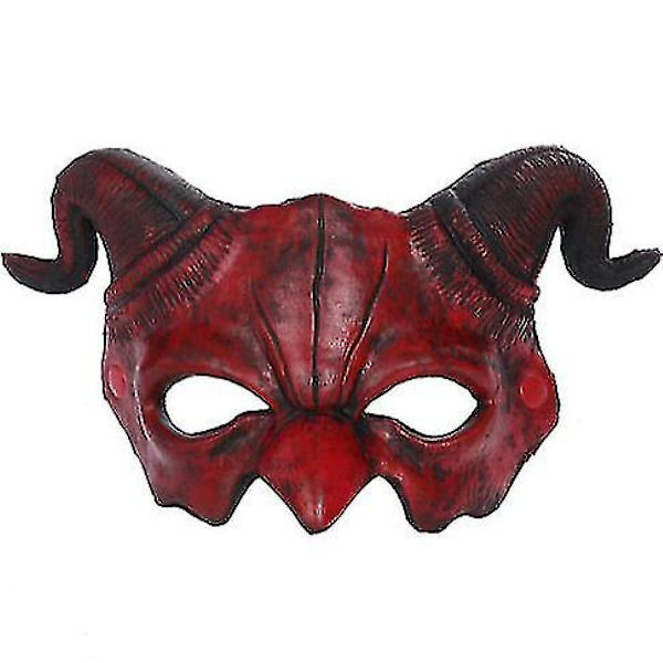 Dæmonmaske Halloween Masquerade Skummaske Scary Halv Ansigt Horn Djævelmaske RED