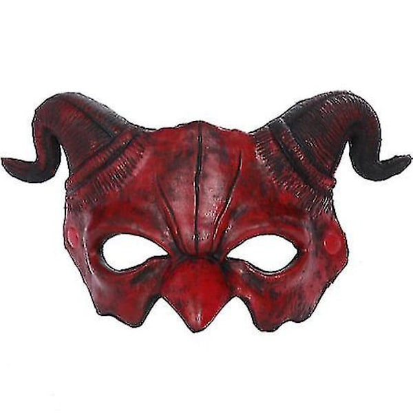 Demon Mask Halloween Maskerad Skum Mask Läskig Halv Ansikte Horn Djävul Mask RED