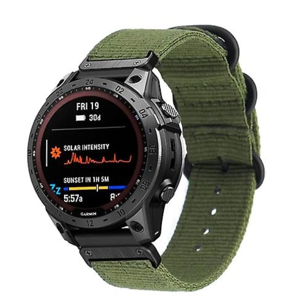 For Garmin Fenix ​​7 Tre-rings stålspenne Nylon klokkerem Army Green