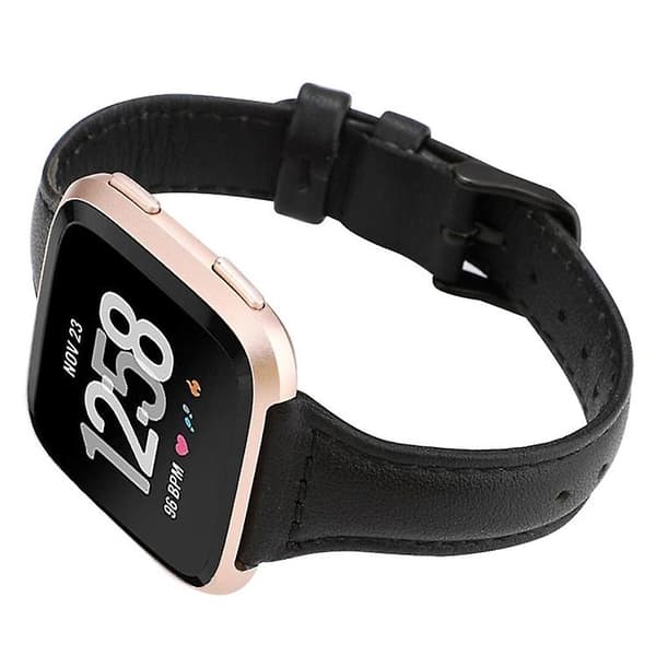 För Fitbit Versa Crazy Horse Texture Watch i äkta läder Black