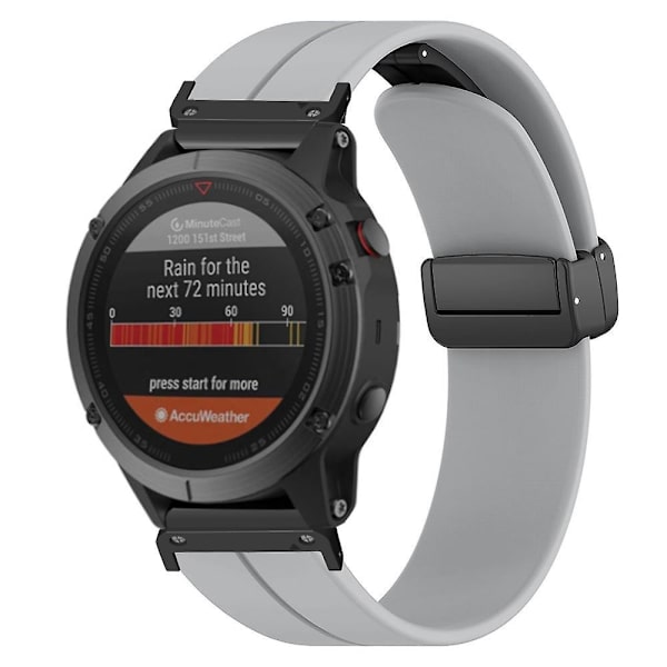 Til Garmin Fenix 7 / 6 / 5 22mm Rem til håndled Fleksibelt silikoneur med magnetisk spænde Grey