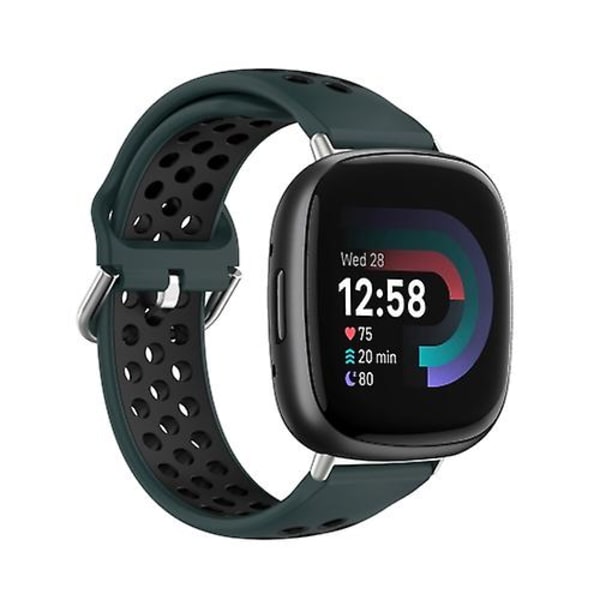 Til Fitbit Versa 4 tofarvet perforeret åndbart silikone urbånd Olive Green - Black