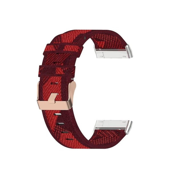 For Fitbit Versa 4 / Sense 2 Universal Nylon Weave Canvas Watch Band Red Stripes
