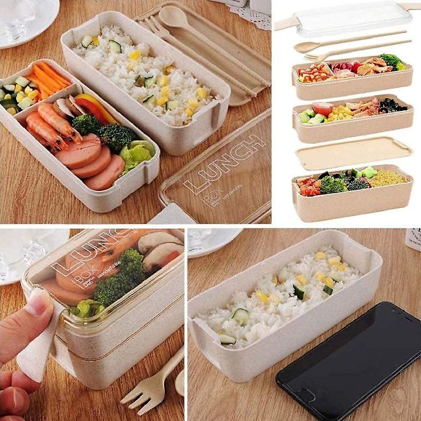 Madkasse Bento Box til børn og voksne med 3 rum wheat