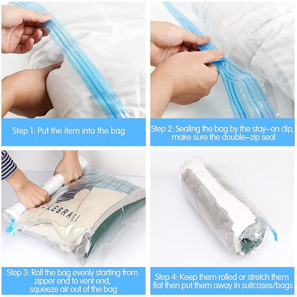 Resor Space Saver-väskor, 4-pack Roll Up Återanvändbar Travel Space Saver Vacuum