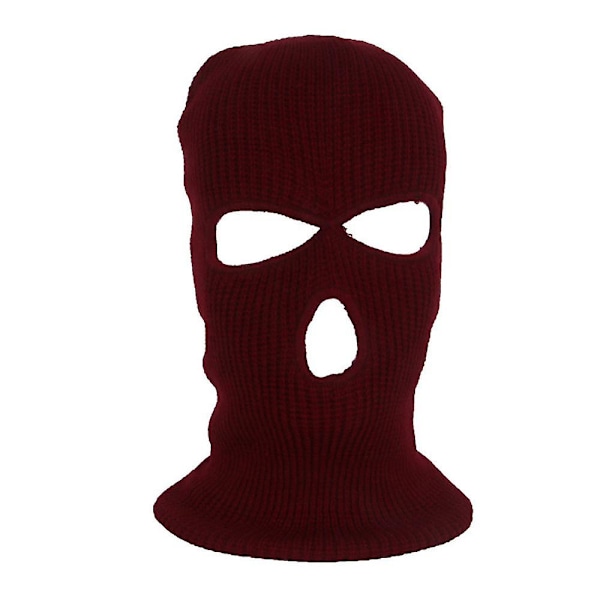Hele ansigts skimaske vinterhue balaclava hætte hue varm taktisk hat 3 hul Wine Red
