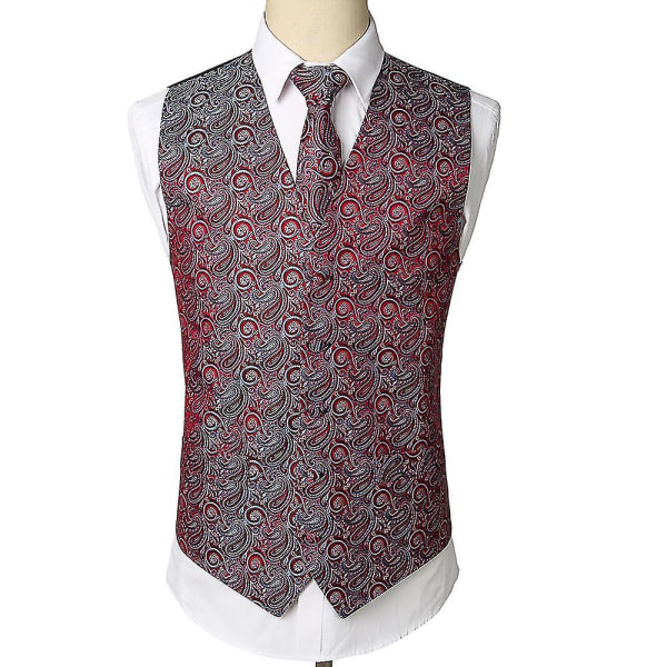 Miesten 3 kpl Paisley Vest solmio set pukuun smokkiin Red M