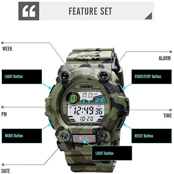 Pojkar Camouflage Led Sport Barnklocka Watch Digital Elektronisk Militär Armbandsur För Barn Med Lumin