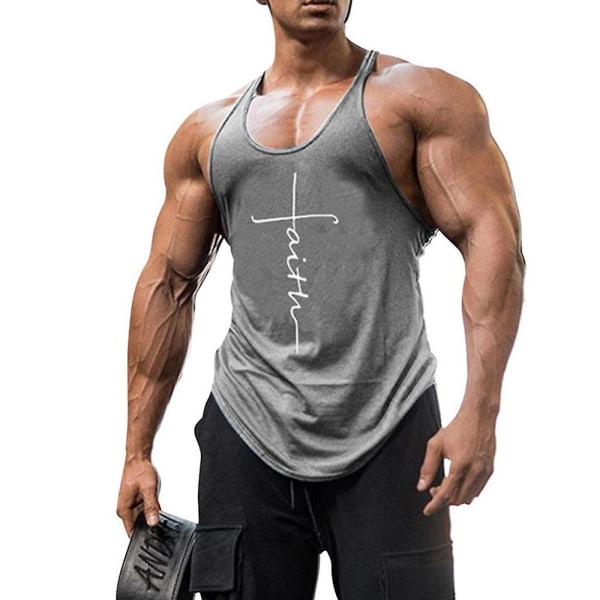 Herrväst Bodybuilding Gym Kläder Träning Löpning Träning Linne ärmlös väst Gray L