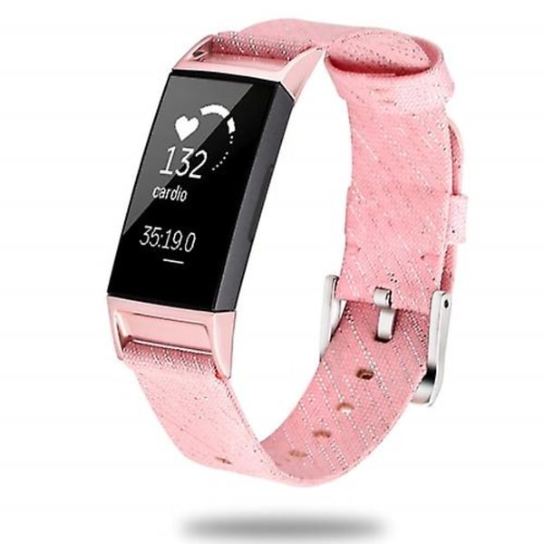 Til Fitbit Charge 3 Watch Nylon Canvas Rem Plastic Connector Længde: 21 cm Pink