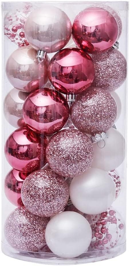 Knusesikre julekuler i plast, 6 cm (rosa - 30 stk)