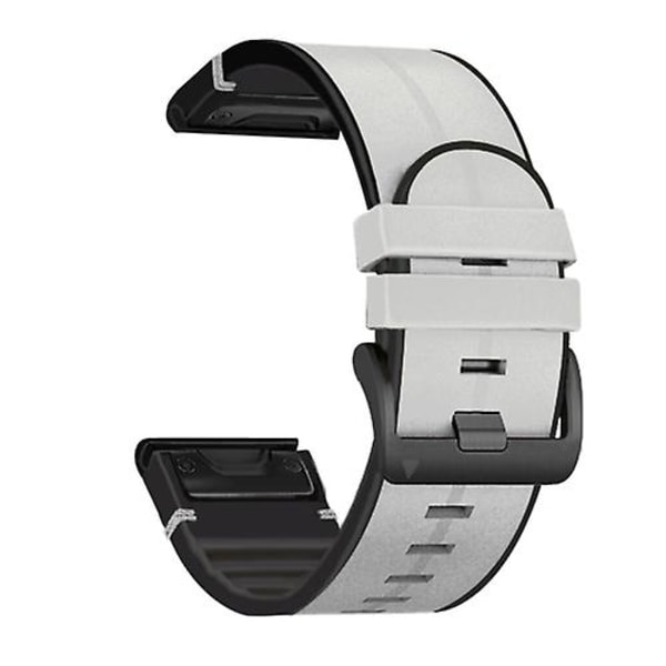 For Garmin Fenix ​​6x silikon + skinn klokkerem med hurtigutløser Light Grey