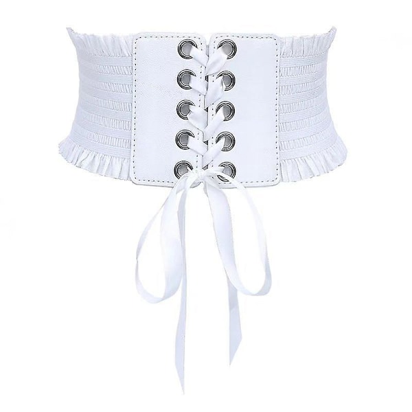 Dam midjeband stretch PU läder wrap spets upp hög midja stil bälte White
