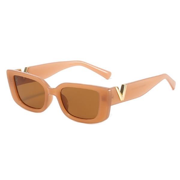 Retro rektangelsolglasögon dam märkesdesigner Vintage liten ram solglasögon dam klassisk svart fyrkant brown