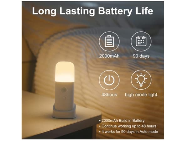 Bevegelsessensor nattlys 2000Mah Oppladbart Batteridrevet Nattlys Dimmbare Nattlys