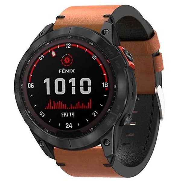 För Garmin Fenix ​​7x Solar 26mm lädersutur stålspänne watch Brown