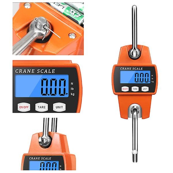 300 kg kranvekt, kraftig elektronisk digital rustfritt stål krokvekt hengende LCD-løkkevektbalanse Orange