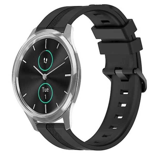 Til Garmin Garminmove Luxe 20 mm konkav stribet Slicone urbånd Black