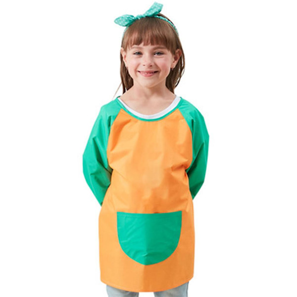 Unisex pojkar Flickor Vattentät konst Smock Barn Målarförkläden med fickor Långärmad & ärmlös Ålder 6-9 år Orange