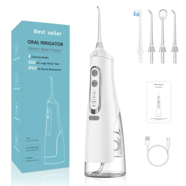 Bærbar munnvannsstråle Oral Irrigator USB Dental Water Jet 310 ml hvit