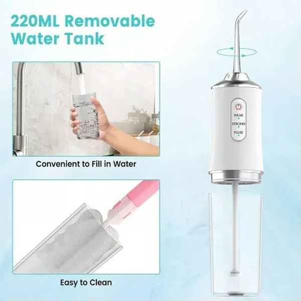 Oral Irrigator Vattentråd USB 4 Jet Tip 220Ml 3 Lägen Vit