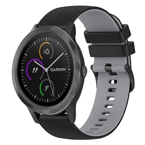 For Garmin Vivoactive3 Music 20 mm rutete tofarget silikonklokkebånd Black-Grey