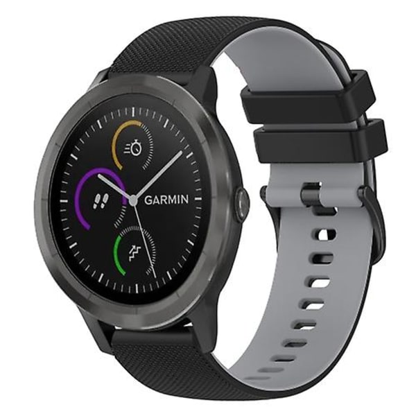 For Garmin Vivoactive3 Music 20 mm rutete tofarget silikonklokkebånd Black-Grey