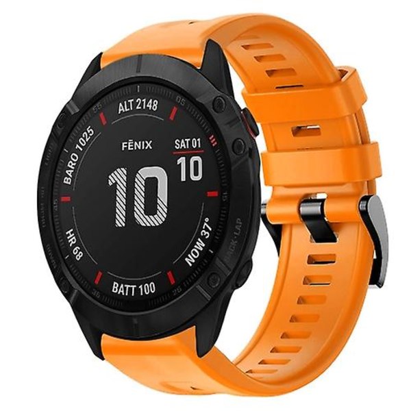 Til Garmin Fenix ​​6x Pro Metal Spænde Ensfarvet Silikone Urbånd Orange