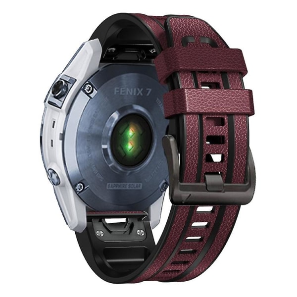 For Garmin Fenix ​​7 Quick Release Silikon Leather Watch Band Wine Red