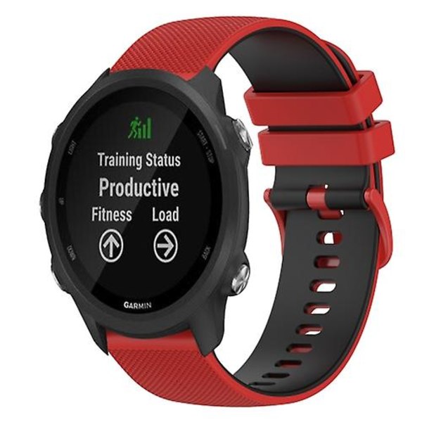 For Garmin Forerunner 245 Music 20 mm rutete tofarget silikonklokkebånd Red-Black