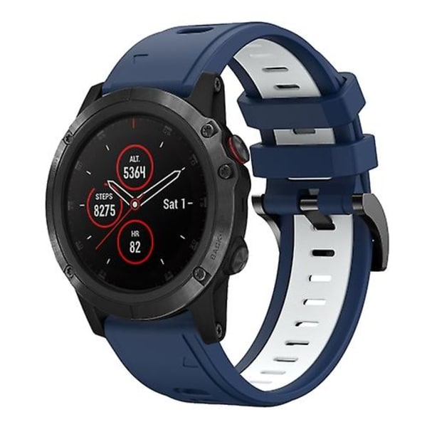 For Garmin Fenix ​​5 Plus 22 mm tofarget sportssilikonklokkerem Midnight Blue - White