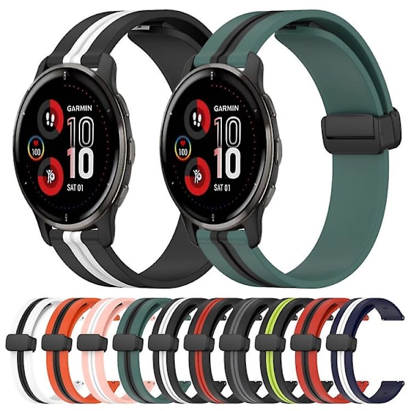 För Garmin Venu 2 Plus 20 mm vikbart magnetlås i silikon watch Black-White
