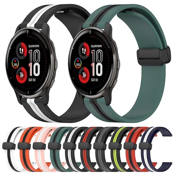 Til Garmin Venu 2 Plus 20 mm foldemagnetisk lås silikone urbånd White-Black