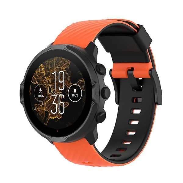 For Suunto 7 24 mm tofarget silikonklokkerem Orange Black