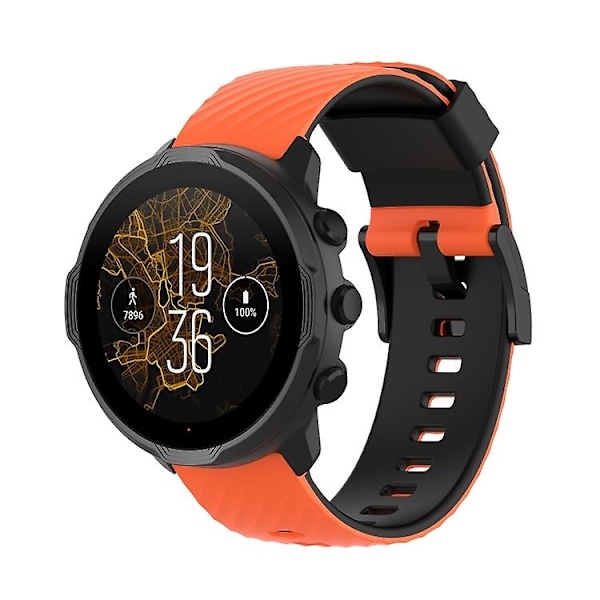 Til Suunto 7 24 mm tofarvet silikone urrem Orange Black