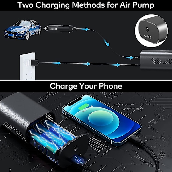 Rengastäyttö Langaton ladattava, 6000mah Akku Rengastäyttö 150 Psi Autopumppu Sähköinen Pyöräpumppu Käsikäyttöinen Mini Ilmapumppu Kompressori Automaattinen sammutus