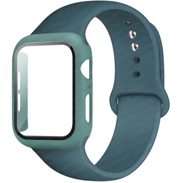 Case+ Armband för Apple Watch Band 44mm 40mm 38mm 42mm Silikonarmband med PC-skärmskyddsöverdrag iWatch 3 4 5 6 SE
