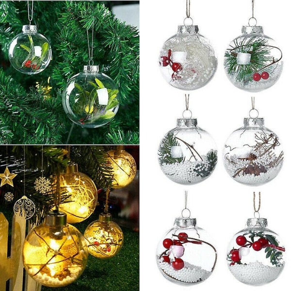 36st genomskinlig plast kula grannlåt sfär fyllbar julgran prydnad Xmas 54pcs