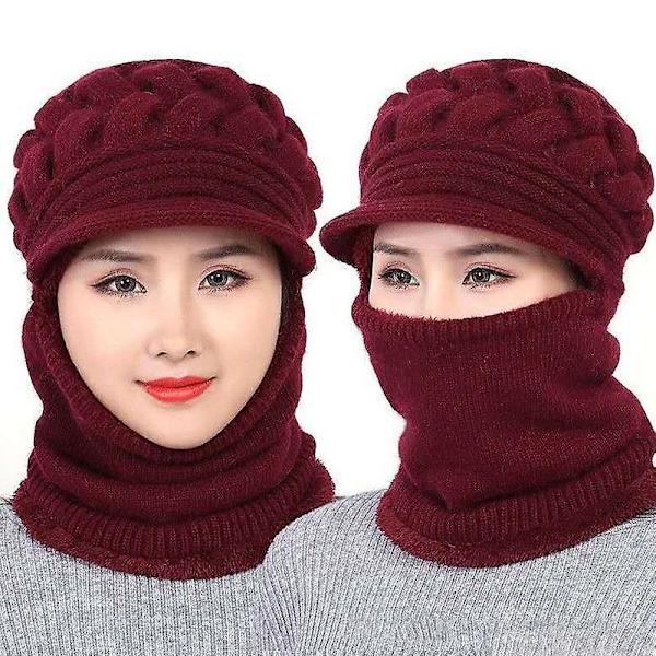 Dame Beanie Hat Vinter Hatte Halstørklæde Maske Midaldrende Gamle Varm Øreværn Cap Mom Gift Khaki