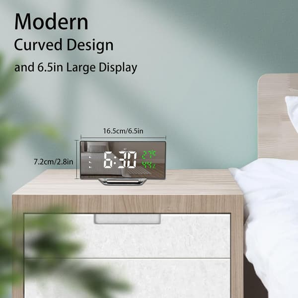 Väckarklocka LED med modern böjd design, 3 alarm och snooze