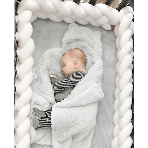 Baby Upholstery Vevd Knutet Ball Pude Vrid Flette Baby Seng Søvn Bumper Dekorasjon Seng Surround white 1m