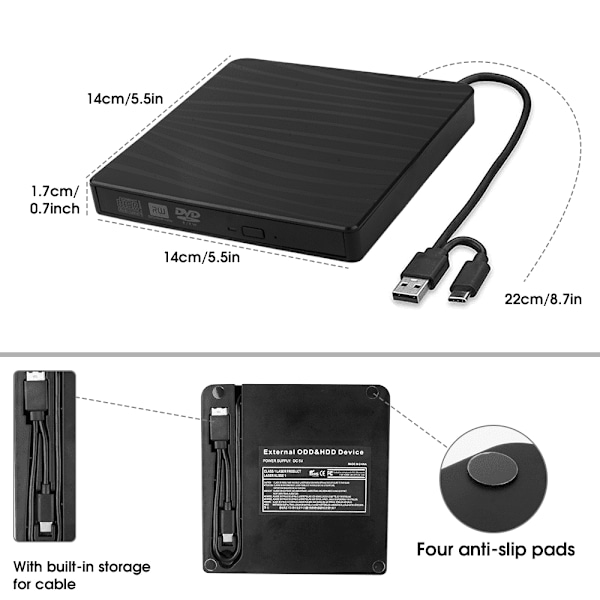 Extern DVD-enhetsspelare för bärbar dator Bärbar optisk CD DVD-enhetsläsare för stationär PC Windows