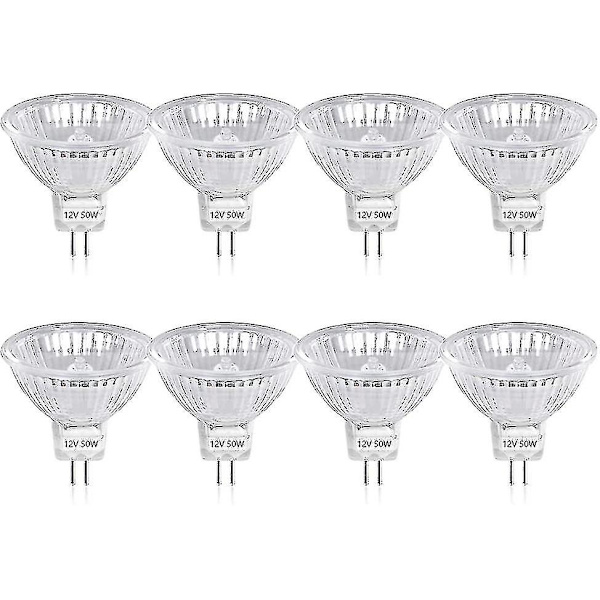 50w Gu5.3 Mr16 Dimbar Halogenlampa, Dc 12v Lågspänning 2-stifts Basstrålkastare Reflektorljus, 800 Lumen, Varm Vit 2800k8-st