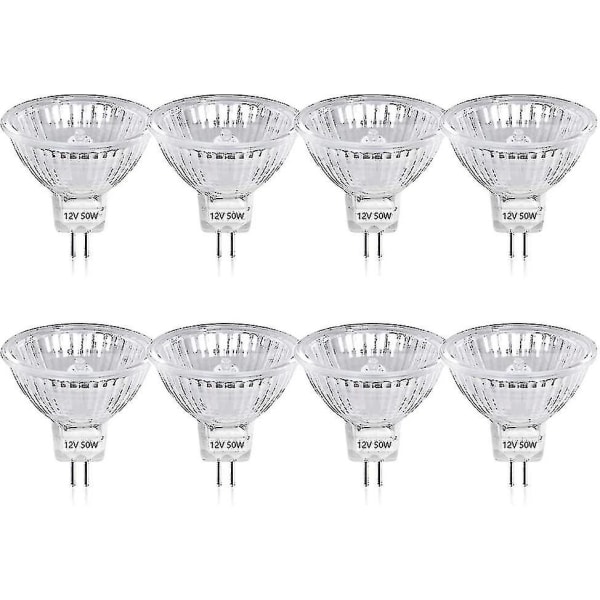 50w Gu5.3 Mr16 Dimbar Halogenpære, Dc 12v Lavspenning 2 Pin Base Spotlight Reflektorpære, 800 Lumen, Varm Hvit 2800k8-stk