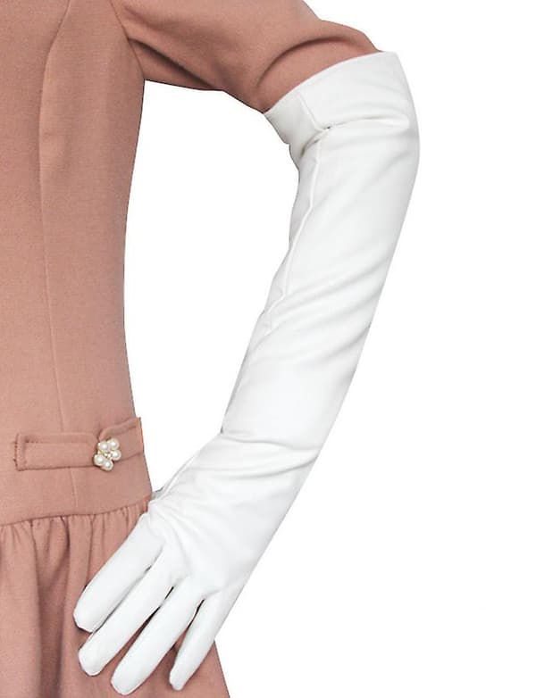 Kvinder Simuleringshandsker Læder Silkeagtig Foring Lang Over Albue Elegant Mitten 50CM Black S