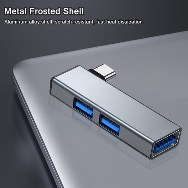 Type C Hub 3 Port USB 3.0 kannettavan tietokoneen laajennussovitin, harmaa