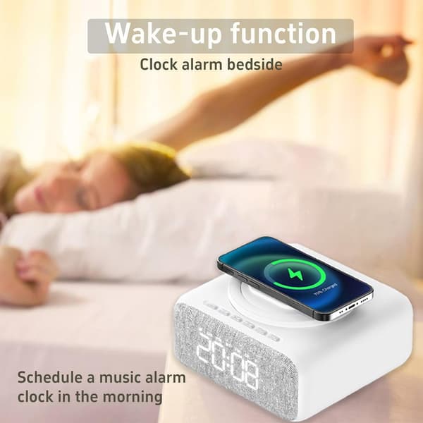 Väckarklocka Multifunktionell Bluetooth Mini Högtalare 15W Snabb Trådlös Laddare Vit