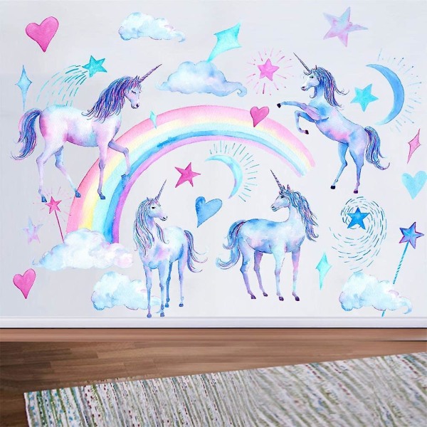2 ark Unicorn väggdekaler, söta Unicorn Rainbow Heart Peel and Stick Wall Stickers