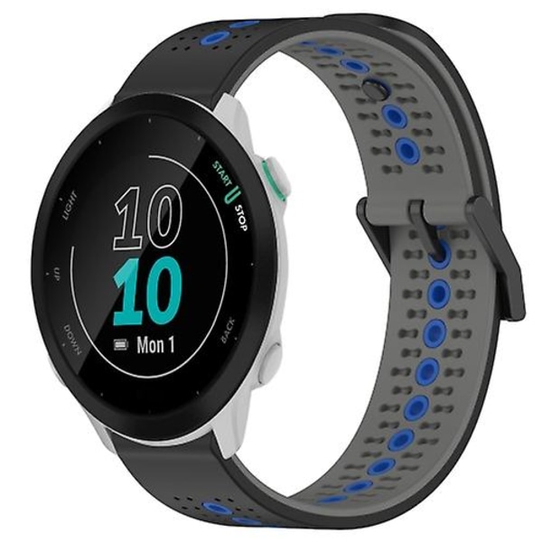Til Garmin Forerunner 55 20mm Tricolor åndbart silikone urbånd Black-Grey-Blue