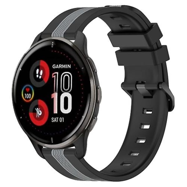 Til Garmin Venu 2 Plus 20 mm lodret tofarvet silikoneurrem Black-Grey